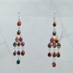 Pink Dahlia Turquoise 3" 925 Sterling Silver Chandelier Earrings (RS52-304)