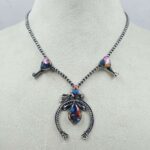 Pink Dahlia Turquoise Navajo Bead Squash Blossom Necklace (REXT3-173)