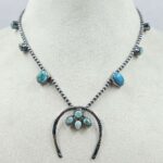 Mohave Turquoise Navajo Bead Squash Blossom Necklace (REXT3-155)