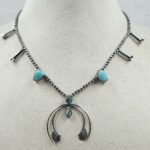 Mohave Turquoise Navajo Bead Squash Blossom Necklace (REXT3-156)
