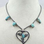Kingman Turquoise Navajo Bead Squash Blossom Necklace (REXT3-169)