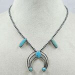 Mohave Turquoise Navajo Bead Squash Blossom Necklace (REXT3-154)