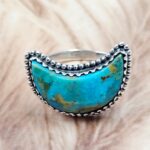 Mohave Turquoise 925 Sterling Silver Crescent Moon Ring (RS16-248)