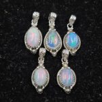 5 Pcs Wholesale Lot Ethiopian Opal 925 Sterling Silver Pendants (RS61-521)