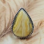 Yellow Banded Agate Size US 9 925 Sterling Silver Ring (REXT39-207)