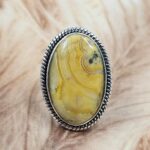 Yellow Banded Agate Size US 7 925 Sterling Silver Ring (REXT39-211)