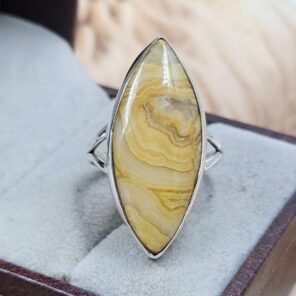 Yellow Banded Agate US 8 925 Sterling Silver Rings (RS103-237)