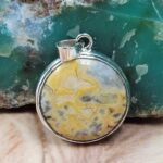 Yellow Banded Agate 1.25" 925 Sterling Silver Pendant (REXT51-256)