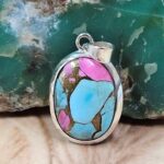 Cotton Candy Turquoise 1.25" 925 Sterling Silver Pendant (REXT51-201)