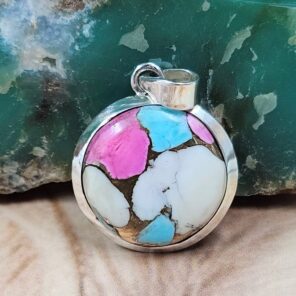 Cotton Candy Turquoise 1" 925 Sterling Silver Pendant (REXT51-205)
