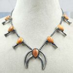 Spiny Oyster Shell  Navajo Bead Squash Blossom Necklace (REXT3-187)