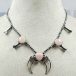 Pink Queen Conch Navajo Bead Squash Blossom Necklace (REXT3-188)
