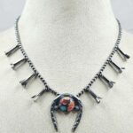 Pink Dahlia Turquoise Navajo Bead Squash Blossom Necklace (REXT3-176)