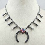 Pink Dahlia Turquoise Navajo Bead Squash Blossom Necklace (REXT3-175)