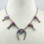 Pink Dahlia Turquoise Navajo Bead Squash Blossom Necklace (REXT3-177)
