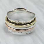 Three Tone Spinner Meditation 925 Sterling Silver Ring (REXT73-339)