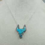 Mohave Turquoise Bull Head 925 Sterling Silver Necklace (RS11-311)