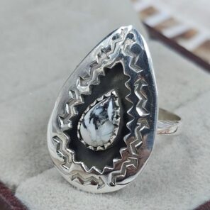 White Buffalo Turquoise 925 Sterling Silver Shadow Box Rings (RS49-177)