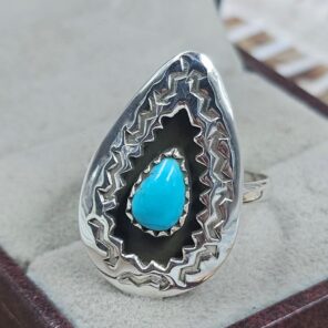 Kingman Turquoise 925 Sterling Silver Shadow Box Rings (RS49-178)