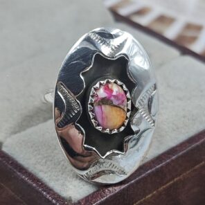 Pink Dahlia Turquoise 925 Sterling Silver Shadow Box Rings (RS49-167)