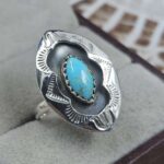 Kingman Turquoise 925 Sterling Silver Shadow Box Ring (RS47-118)