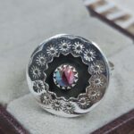 Pink Dahlia Turquoise 925 Sterling Silver Shadow Box Ring (RS47-123)