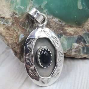 Black Onyx 1" 925 Sterling Silver Shadow Box Pendant (REXT41-13)