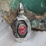 Pink Dahlia Turquoise 1" 925 Sterling Silver Shadow Box Pendant (REXT41-14)