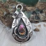 Pink Dahlia Turquoise 1" 925 Sterling Silver Shadow Box Pendant (REXT41-27)