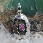Pink Dahlia Turquoise 1" 925 Sterling Silver Shadow Box Pendant (REXT41-22)