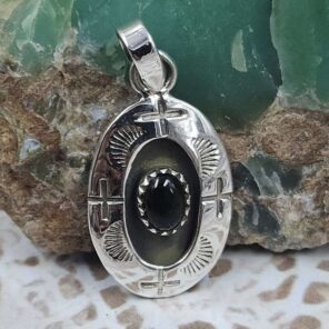 Black Onyx 1" 925 Sterling Silver Shadow Box Pendant (REXT41-36)