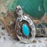 Kingman Turquoise 925 Sterling Silver Shadow Box Pendant (REXT94-93)