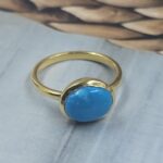 Kingman Turquoise 925 Sterling Gold Ring (RS88-4)