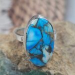 Blue copper turquoise Size US 6 925 Sterling Silver Ring (REXT94-101)