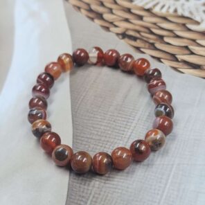 Red Banded Agate Loose Natural 8mm Adjustable Gemstone Bead Bracelet (GBB1-16)