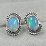 Ethiopian Opal 925 Sterling Silver Stud Earrings (REXT149-62)