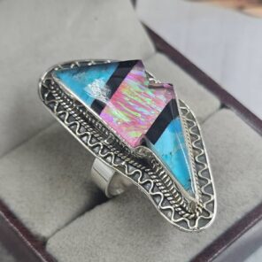 Mohave & Hot Pink Aurora Doublet Size US 8 925 Sterling Silver Ring (REXT149-59)
