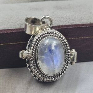 Rainbow Moonstone 1" 925 Sterling Silver Poison Box Pendant (REXT157-5)