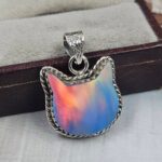 Aurora Opal 925 Sterling Silver Cat Pendant (REXT158-13)