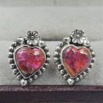 Pink Dahlia Turquoise 925 Sterling Silver Stud Earring (REXT158-9)