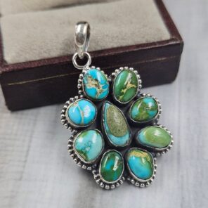Sonoran Gold Turquoise 925 Sterling Silver Cluster Pendant (REXT158-18)