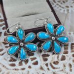 Kingman Turquoise 925 Sterling Silver Flower Cluster Earring (REXT158-4)