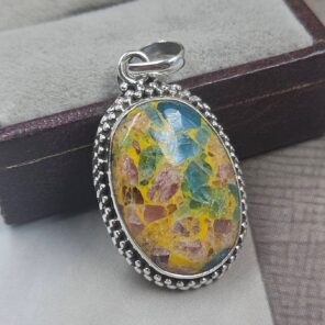 Composite Apatite tourmaline 925 Sterling Silver Pendant (REXT160-18)