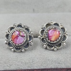 Pink Dahlia Turquoise 925 Sterling Silver Stud Earring (REXT160-15)