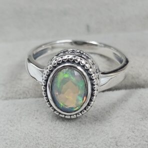 Ethiopian Opal 925 Sterling Silver Cut Ring (REXT159-22)