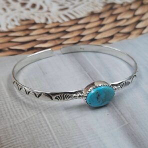 Kingman turquoise 925 Sterling Silver Bangle (REXT105-151)
