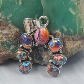 Pink Dahlia Turquoise Naja 1.25" 925 Sterling Silver Pendant (REXT2-83)