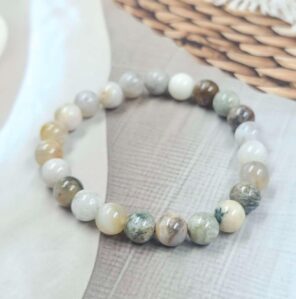 Moss agate Loose Natural 8mm Adjustable Gemstone Bead Bracelet (GBB2-4)