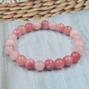 Strawberry Quartz (Dyed) Loose Natural 8mm Adjustable Gemstone Bead Bracelet (GBB2-17)