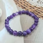 Purple Quartz (Dyed) Loose Natural 8mm Adjustable Gemstone Bead Bracelet (GBB2-16)